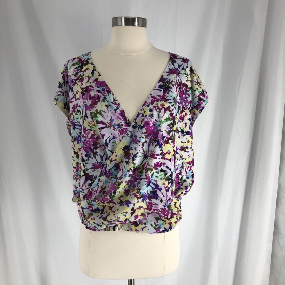 Cabi Floral Print Blouse Medium V-Neck Short Sleeve